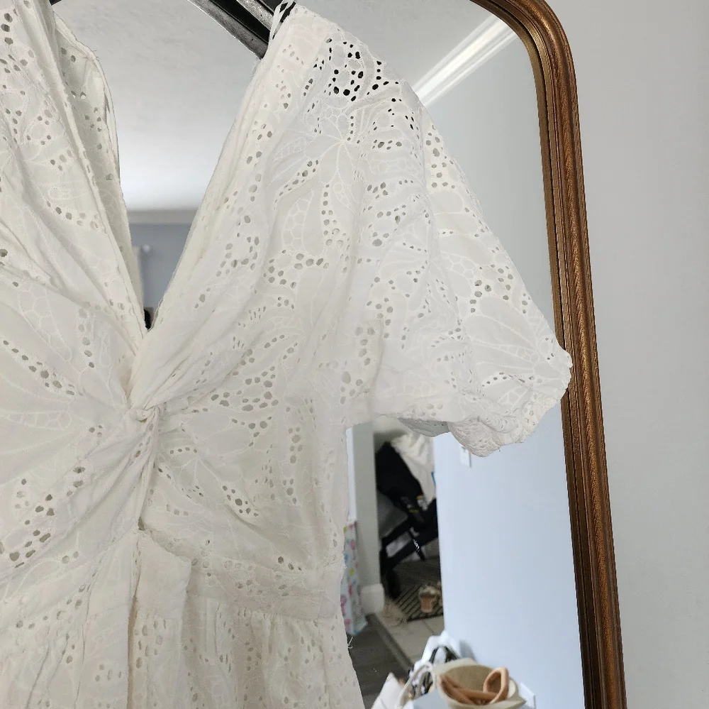 Zara Perforated Knotted Embroidered Dress